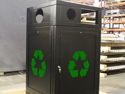 Metal fabricated public recycling bin